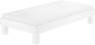 Erst-Holz Holzbett weiß, 100x200 cm, Buche, inkl. Rollrost und Matratze