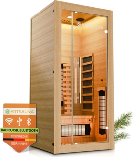 Artsauna Infrarotkabine Kiruna90 Premium mit Vollspektrum- & Flächenstrahler, 1 Person, LED Farblicht & Glastür, Infrarotsauna Sauna