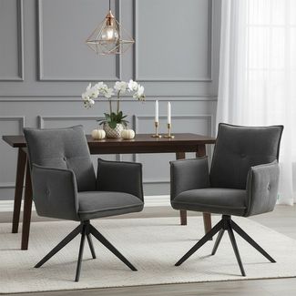 DUBI Möbel Polsterstuhl Mika-Nina, Federkern, pulverbeschichtet, 360° drehbar im 2er-Set