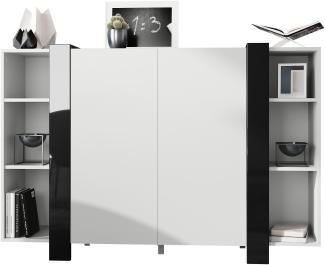 Vladon Highboard Ida V2, Anrichte mit 12 Fächern, Korpus in Weiß matt, Blenden in Schwarz Hochglanz (149 x 101 x 34 cm)