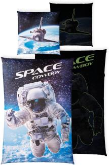 Carpe Sonno Kinderbettwäsche 135x200 Leuchtende Bettwäsche für Kinder, Jungen – Astronaut - Space, Renforcé, 2 teilig, Bettbezug für Kinder 100% Baumwolle, Bettzeug GLOW IN THE DARK