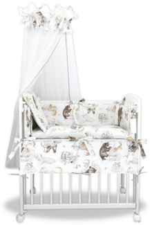 Baby-Delux Beistellbett Babybett Teddy und Freunde Beige, 10-tlg, Stillbett 90x40 weiß höhenverstellbar, Matratze inkl. komplett Set