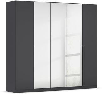 Rauch Möbel Alabama, Kleiderschrank für Schlafzimmer, Kinderzimmer, Wohnzimmer, Garderobe, Flur, 5-türig, Spiegel, mit Zubehör Basic, Farbe Grau metallic, Schwarz, Breite 226 cm
