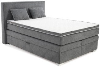 BOXSPRINGBETT 140x200 cm, 7-Zonen-Tonnentaschen-Federkernmatratze H4, Topper, Bonell-Federkern, 2 große Bettkästen, Chenille Grau