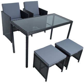 Sitzgruppe Gartenmöbel Set Rattanmöbel 4 Personen Polyrattan Gartenset Schwarz