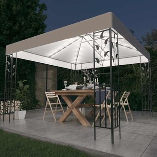 Gartenpavillon, Pavillon mit LED-Lichterkette 3x3 m Weiß