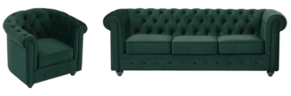 Vente-unique - Sofa 3-Sitzer & Sessel - Samt - Grün - CHESTERFIELD
