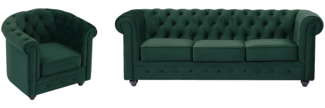 Vente-unique - Sofa 3-Sitzer & Sessel - Samt - Grün - CHESTERFIELD