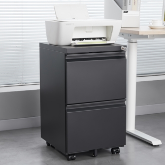 Metall-Aktenvernichter mit 2 Schubladen, Schwarz Mobiler Untertisch-Aktenwagen für A4/Letter/Legal