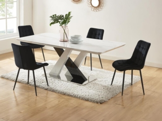 Vente-unique - Set Tisch EVAELA + 4 Stühle OLLUA - Weiß & Schwarz