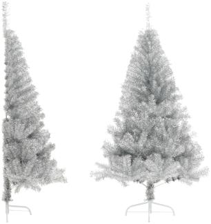 vidaXL Künstlicher Halb-Weihnachtsbaum mit Ständer Silber 150 cm PET 344696