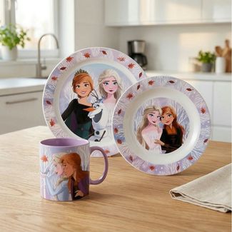 Disney Kindergeschirr-Set Disney Die Eiskönigin Elsa Kinder Geschirr-Set 3 teilig (3-tlg), 1 Personen, Becher Teller Schüssel