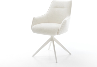 Drehstuhl Alja-Flex mit Armlehnen Bouclé Soft Beige Kreuzgestell breit Weiß 360° drehbar Wippfunktion Taschenfederkern