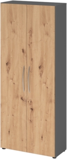 bümö Mehrzweckschrank 80cm breit, Aktenschrank o. Schuhschrank hoch, Schrank mit Regal, Küchenschrank in Graphit/Asteiche aus Holz, Vorratsschrank & Haushaltsschrank mit Metallgriffen, 4100-G-R