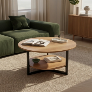 skølm 'Drakkar' Couchtisch, Eiche mit Metallgestell mit 3 Beinen, geölt, Ø70 cm