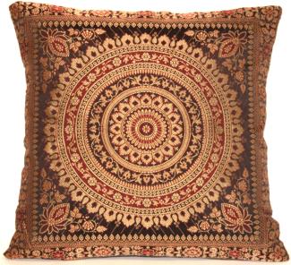 Handgewebter indischer Banarasi Seide Deko-Kissenbezug mit Extravaganten Mandala Design in Schwarz-2 - 40 cm x 40 cm