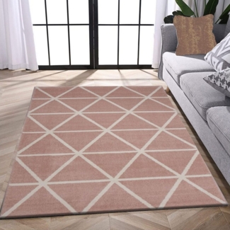 Vimoda Designteppich Teppich Wohnzimmer Rauten Optik, Rechteckig, Höhe: 12 mm, in 6 Pastellfarben Rauten Design Robust Läufer Wohnzimmer