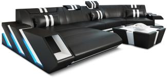 Sofa Dreams 'Apollonia C-Form' Ledersofa, 80 x 190 x 433 cm, Schwarz / Weiß, Ledermix, Links