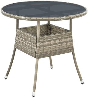 Juskys Polyrattan Gartentisch Yoro wetterfest - Balkontisch Ø 80 cm rund - Rattan Beistelltisch mit Glasplatte - kleiner Tisch für Balkon - Grau