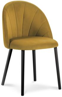 Micadoni Samtstoff Stuhl Ventura | Bezug Yellow | Beinfarbe Black Wood