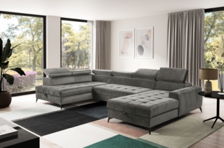 AX LIVING Grau Eckcouch mit Schlaffunktion Arkucio U 345cm modernes R
