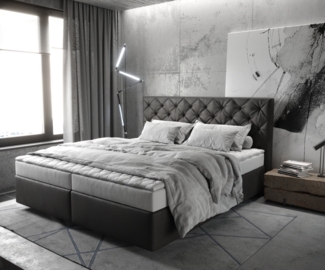 Delife 'Dream-Great' Boxspringbett mit Matratze und Topper, Lederimitat anthrazit, 180x200 cm