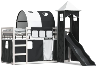 vidaXL Etagenbett mit Rutsche und Gardinen Weiß und Schwarz 80x200 cm 3284173