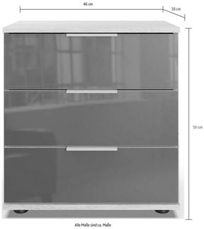 Wimex Nachtkonsole Saigon (3 Schubladen aus Metalllaufleisten, 1 St, moderne optik, Kantengriffe aus Metall, Füße in Schwarz), 46x38x58cm sandgrau / glas