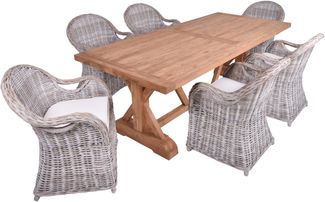 Garten-Sitzgruppe NOAH 7-tlg. - Teak, Hellbraun | Gartenmöbel-Set Gartengarnitur Garten-Essgruppe mit Stühlen und Esstisch