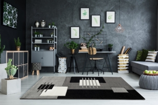 Vimoda Teppich Designer Teppich Wohnzimmer Kurzflor, Kariert dicht Grau, Rechteckig, Höhe: 13 mm, Läufer Teppich Kariert Linien mit Konturenschnitt