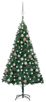 vidaXL Künstlicher Weihnachtsbaum mit LEDs & Kugeln Grün 180 cm PVC, Mit Beleuchtung [3077622]