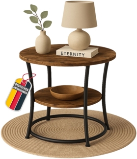 Coemo Couchtisch TAMY vintage, 2 Ebenen Metall und Holz, Durchmesser 55 cm Braun