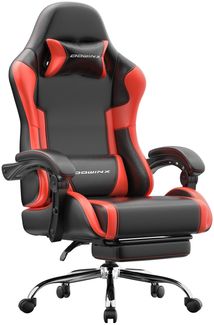 Dowinx Gaming Stuhl Bürostuhl Massage Gaming Sessel mit höhenverstellbaren Linkage-Armlehnen, ergonomischer Gamer Stuhl mit Fußstütze, gepolstert Gaming Chair 150° neigbar bis 180 kg, Rot