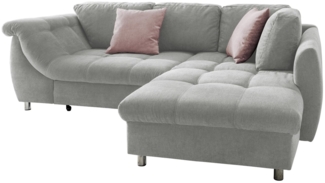 luma-home Ecksofa 17001, mit Bettkasten 250x190 cm, Ottomane rechts, Bettfunktion, Wellenunterfederung, Mikrofaser Grau