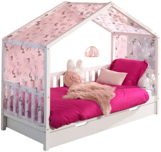 Hausbett mit Textilhimmel Kapua 210x97x170 Massivholz Weiß