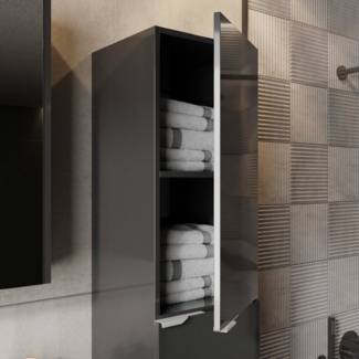 Karen Badmöbel-Set Hochschrank Lotus, (Komplett-Set, Standartmäßig 3-Teilig (Unterschrank, Spiegelschrank, Waschbecken), Optionaler Hochschrank, Unterschrank mit Schubladen, Spiegelschrank mit Türen & Regalen), Innovatives Design, Highgloss, Softclose,...