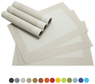 matches21 HOME & HOBBY Platzset Tischsets BORDA 6er Set Creme-weiß als Tischuntersetzer, (6-St), Abwaschbare Platzsets als Tischunterlagen für Ess-Tisch Tisch-Deko