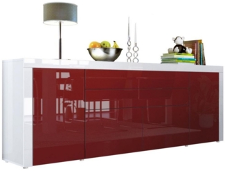 Vladon Sideboard La Paz V2, Kommode mit 2 Türen, 2 Schubkästen und 2 Klappen, Weiß Hochglanz/Bordeaux Hochglanz/Weiß Hochglanz (200 x 72 x 35 cm)