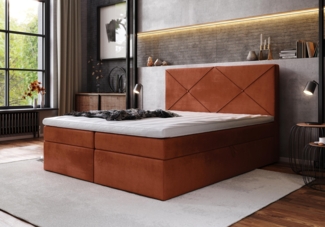 AX LIVING Boxspringbett 160x200 Bratton Amber Samt Bettkasten Topper