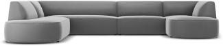 Micadoni 6-Sitzer Samtstoff Panorama Ecke links Sofa Ruby | Bezug Grey | Beinfarbe Black Plastic