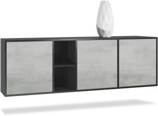 Vladon Kommode Cuba - Schwarz matt/Beton Oxid Optik - Modernes Sideboard für Ihr Wohnbereich - (BxHxT) 182x53x35 cm