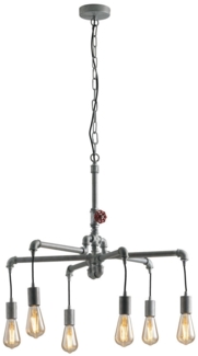 LED Kronleuchter 6-flammig Grau Antik, Wasserrohr Industrial, Ø 72cm