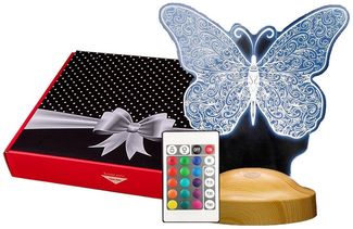 Geschenkelampe LED Nachttischlampe Schmetterling Butterfly 3D Gravur Nachtlicht Geburtstagsgeschenk, Leuchte 7 Farben fest integriert, Geburtstagsgeschenk für Mädchen, Tochter
