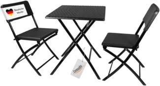 Balkon-Set, Rattan-Optik, 1 Tisch + 2 Stühle klappbar Balkongarnitur