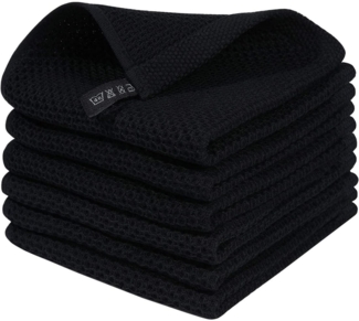 Moosfor Waffelgeschirrtücher 100% Baumwolle 6er Set Schwarz 30x30cm