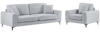 Vente-unique - 3-Sitzer-Sofa & Sessel - Strukturstoff - Hellgrau - JAMOLO