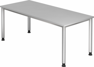 bümö höhenverstellbarer Schreibtisch H-Serie 180x80 cm in grau, Gestell in Silber - großer PC Tisch für's Büro manuell höhenverstellbar, Computertisch verstellbar, HS-19-5