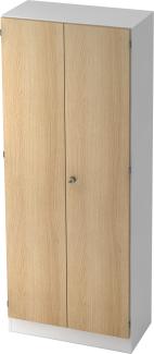 bümö office Kleiderschrank Holz abschließbar mit Spiegel, Büroschrank 80 cm breit in Weiß/Eiche - Flur Schrank als Garderobe für Jacken, Taschen & Co. im Arbeitszimmer - Büro Schrank, 6200-W-E-SG