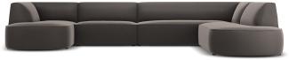 Micadoni 6-Sitzer Samtstoff Panorama Ecke rechts Sofa Ruby | Bezug Dark Grey | Beinfarbe Black Plastic