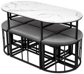 OKWISH Essgruppe, (1 Tisch, 4 Hocker und 2 bank, 7-tlg, Tisch in Marmoroptik), Hocker mit gepolstert